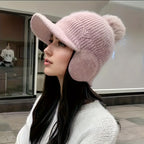 1 unidade de gorro de inverno unissexo EDIKO com pompom e abas para as orelhas, chapéu quente para proteção das orelhas ao ar livre, 100% material têxtil, lavável à mão