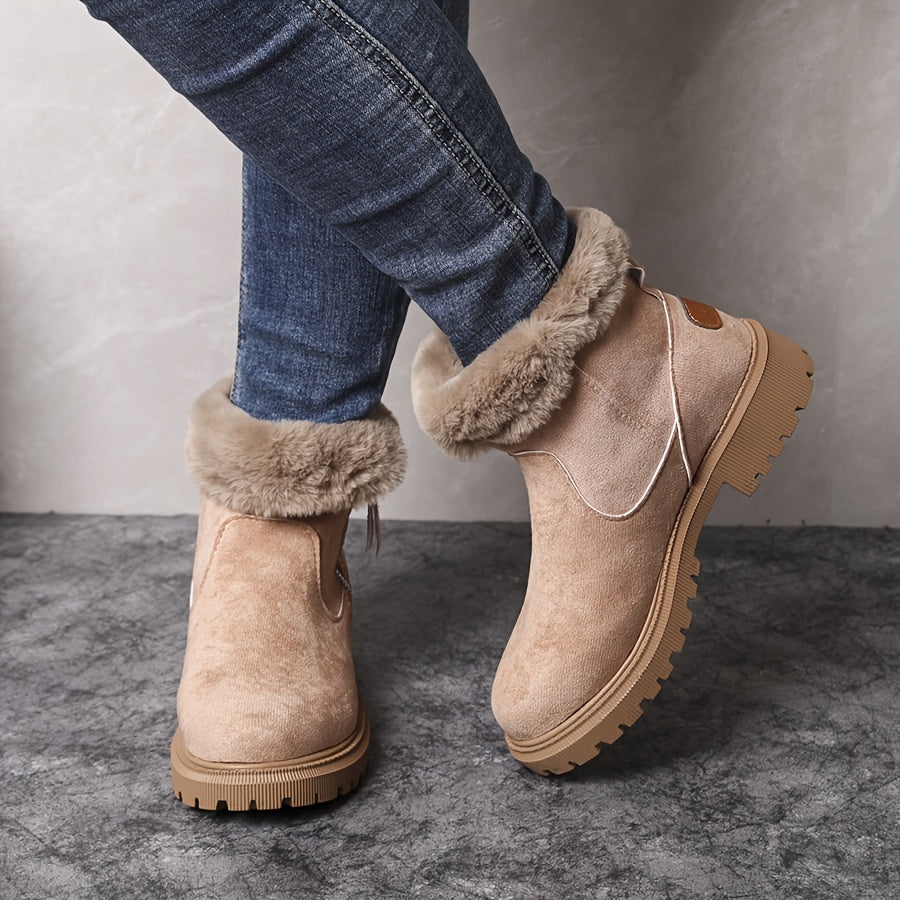 Botas de Neve Femininas com Forro Acolchoado para o Inverno - Parte Superior e Forro Grossos e Quentes, Sola Antiderrapante de Borracha, Estampa de Leopardo & Preto, Duráveis para Tração Externa no Inverno