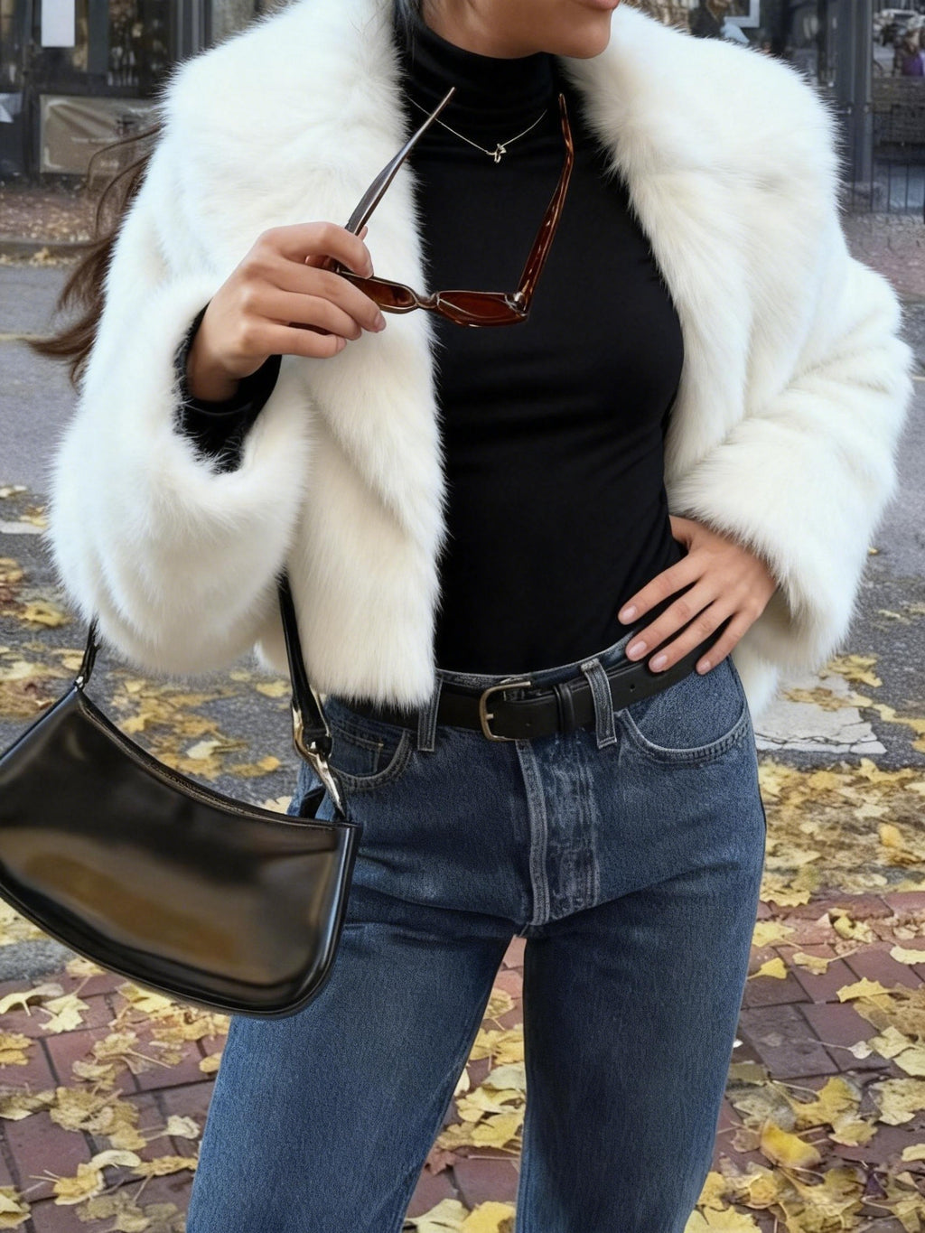 Jaqueta Curta de Inverno com Forro de Pelo Falso - Casaco Macio e Quente Ideal para Outono/Inverno, Lavável na Máquina, Casaco Curto Casual em Cor Sólida com Detalhes em Pelo Falso Bege Claro