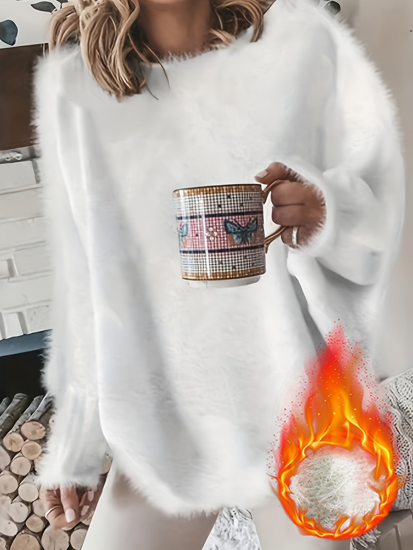 Suéter preto de tamanho grande para mulher - Pulôver aconchegante com mangas compridas, estilo elegante para o inverno, uso casual, suéter de inverno|Estilo casual|Tecido elástico