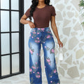 High-Waisted Floral Jeans - Vibrant Rose Edition