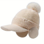 1 unidade de gorro de inverno unissexo EDIKO com pompom e abas para as orelhas, chapéu quente para proteção das orelhas ao ar livre, 100% material têxtil, lavável à mão