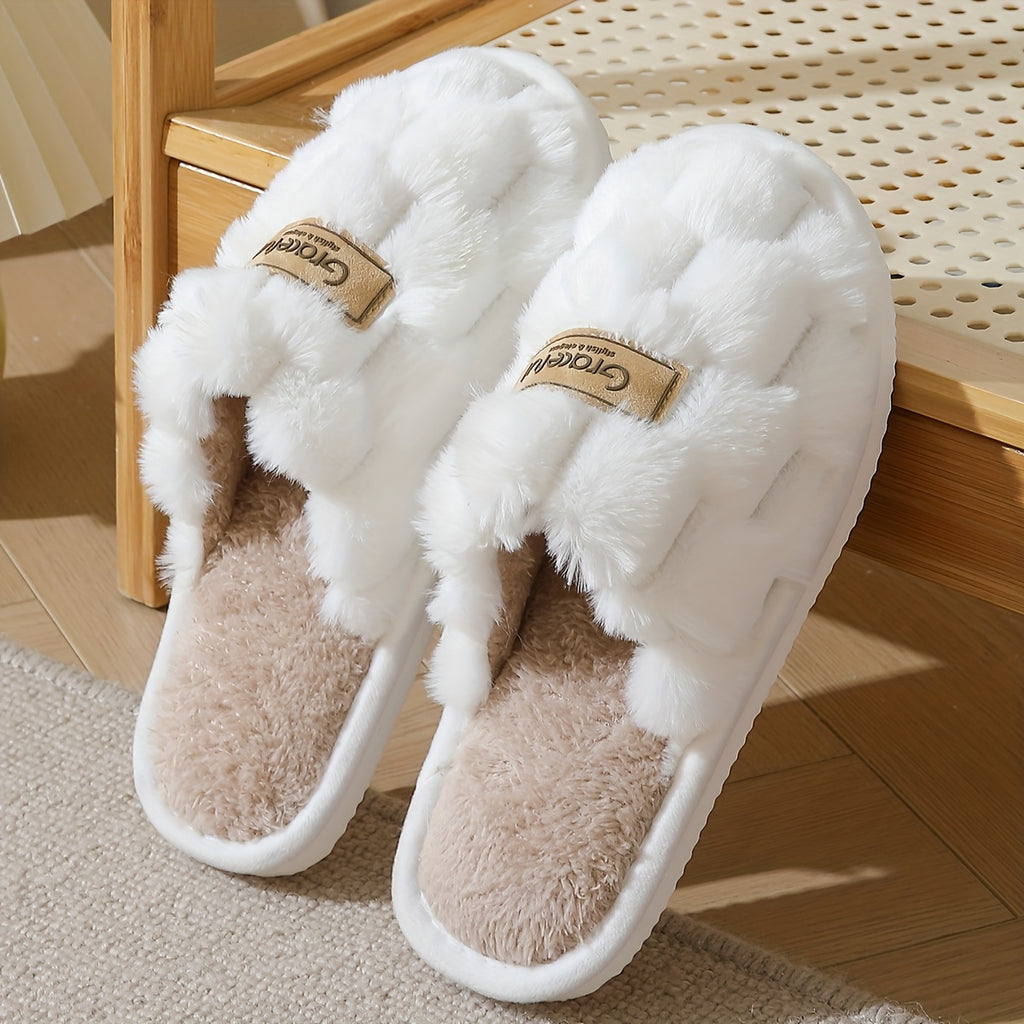 Chinelos de interior de pelúcia para mulheres - Sapatos de casa quentes e macios, sola de EVA antiderrapante, calçado de lounge aconchegante para todas as estações em preto/branco/bege/ - Presente perfeito para casa, spa ou ocasiões especiais - Design fácil de limpar e não lavável, chinelos para senhoras, conforto em casa, simples slipon, construção durável, calçado confortável, lounge em casa, elegante slipon, material amigável com a pele, sapatos slipon, apaixonados por spa