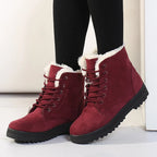 Botas de Inverno Femininas, Botas de Cano Curto Casual com Forro, Sapatos de Plataforma Quentes e Rasos com Cadarço