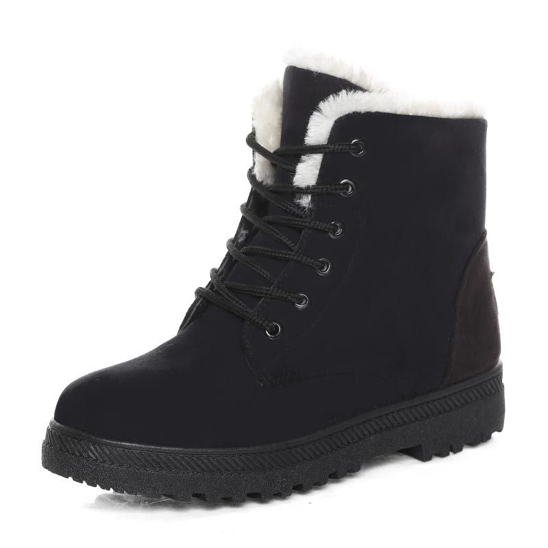 Botas de Inverno Femininas, Botas de Cano Curto Casual com Forro, Sapatos de Plataforma Quentes e Rasos com Cadarço