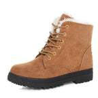 Botas de Inverno Femininas, Botas de Cano Curto Casual com Forro, Sapatos de Plataforma Quentes e Rasos com Cadarço