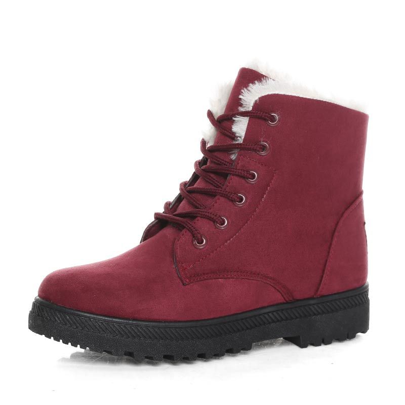 Botas de Inverno Femininas, Botas de Cano Curto Casual com Forro, Sapatos de Plataforma Quentes e Rasos com Cadarço