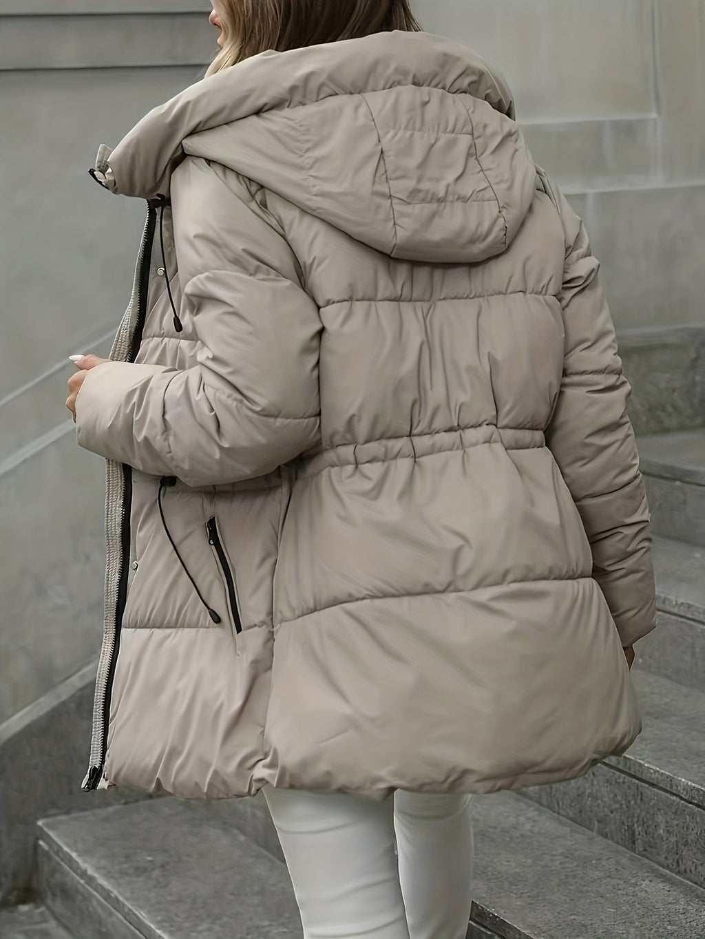 Coleção Outono/Inverno 2025: Casaco Puffer de Comprimento Médio Acolchoado, Jaqueta com Capuz Quente e Estilo Casual Moderno, Cinto Ajustável, Fechamento com Zíper, Ideal para o Dia a Dia e Atividades ao Ar Livre