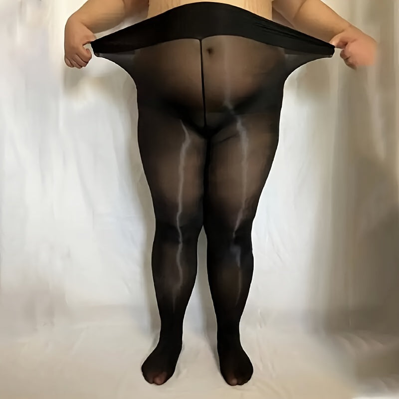 1 Par de Meias Extra Grandes de Óleo de Cavalo, Estilo Fino, Tamanho Grande para Mulheres Plus-Size, Meia-Calça Aurora de Alta Elasticidade e Afinamento