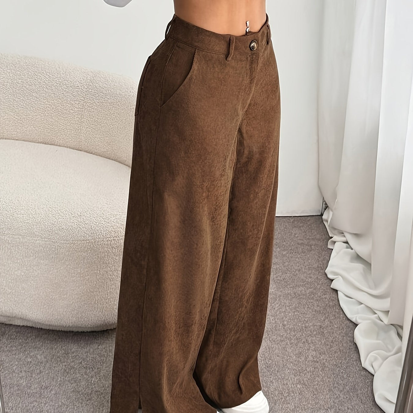 Elegant Wide-Leg Corduroy Trousers for Women