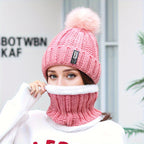 Conjunto de 2 peças de gorro de inverno para mulher e cachecol de pescoço com forro de lã e pompon - Respirável, elástico, fecho de botão, lavagem à mão apenas, perfeito para ocasiões de Natal