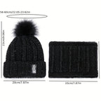 Conjunto de 2 peças de gorro de inverno para mulher e cachecol de pescoço com forro de lã e pompon - Respirável, elástico, fecho de botão, lavagem à mão apenas, perfeito para ocasiões de Natal