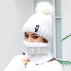 Conjunto de 2 peças de gorro de inverno para mulher e cachecol de pescoço com forro de lã e pompon - Respirável, elástico, fecho de botão, lavagem à mão apenas, perfeito para ocasiões de Natal
