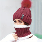 Conjunto de 2 peças de gorro de inverno para mulher e cachecol de pescoço com forro de lã e pompon - Respirável, elástico, fecho de botão, lavagem à mão apenas, perfeito para ocasiões de Natal