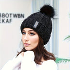 Conjunto de 2 peças de gorro de inverno para mulher e cachecol de pescoço com forro de lã e pompon - Respirável, elástico, fecho de botão, lavagem à mão apenas, perfeito para ocasiões de Natal