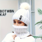 Conjunto de 2 peças de gorro de inverno para mulher e cachecol de pescoço com forro de lã e pompon - Respirável, elástico, fecho de botão, lavagem à mão apenas, perfeito para ocasiões de Natal