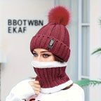 Conjunto de 2 peças de gorro de inverno para mulher e cachecol de pescoço com forro de lã e pompon - Respirável, elástico, fecho de botão, lavagem à mão apenas, perfeito para ocasiões de Natal