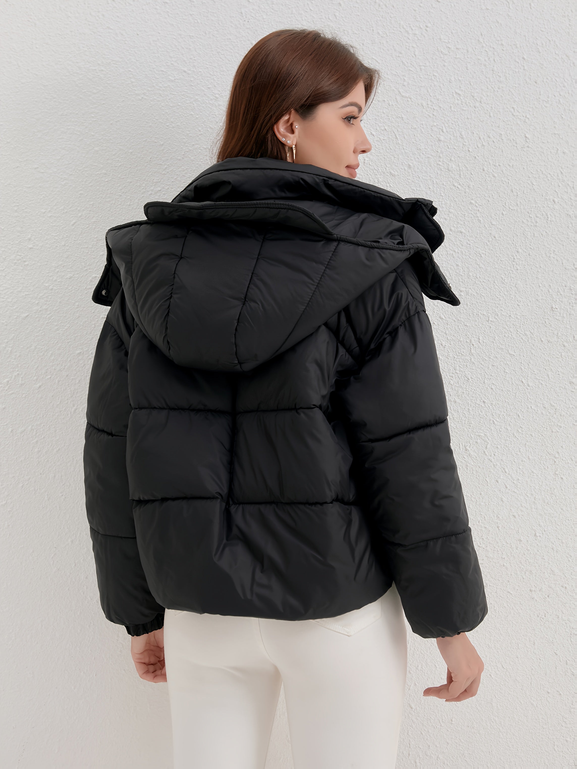 Casaco Leve com Capuz para Mulher - Casaco de Inverno Quente com Fecho de Zíper Completo, Gola Alta, Exterior - Roupa Exterior de Fácil Cuidado para Clima Frio para Uso Diário e Formal, Casaco de Inverno, Roupa Casual de Inverno, Design de Gola Alta, Roupa de Inverno Durável, Moda de Outono