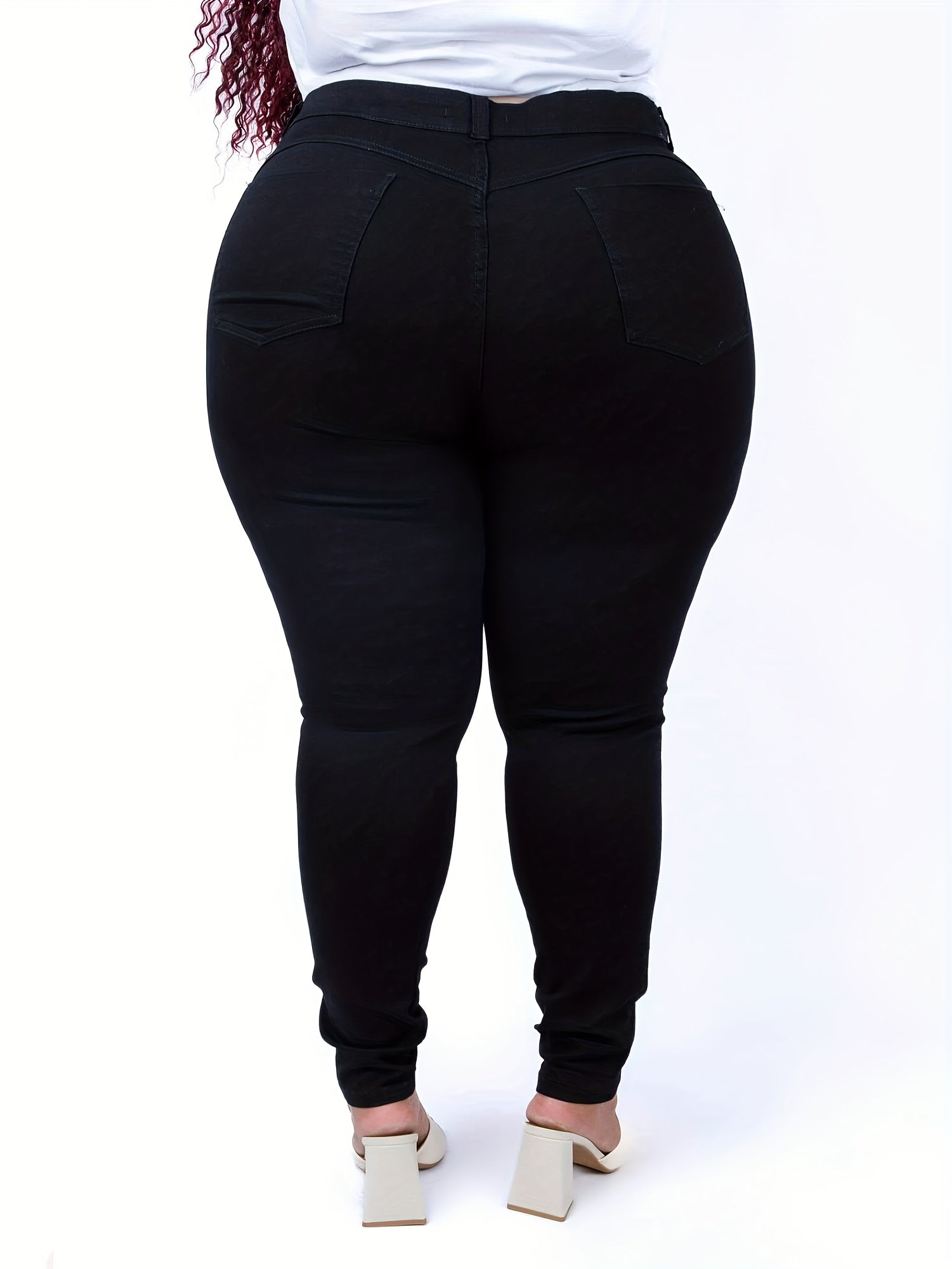 Calças Jeans Skinny de Cintura Alta para Mulheres Plus Size - Calças de Denim Elástico com Controle de Barriga e Perna Larga, Fechamento com Botão sem Cinto, Silhueta em H (Amigável para Curvas) - Lavável à Máquina para Uso Casual e Formal em Todas as Estações (Tamanho Máximo 5XL Disponível)