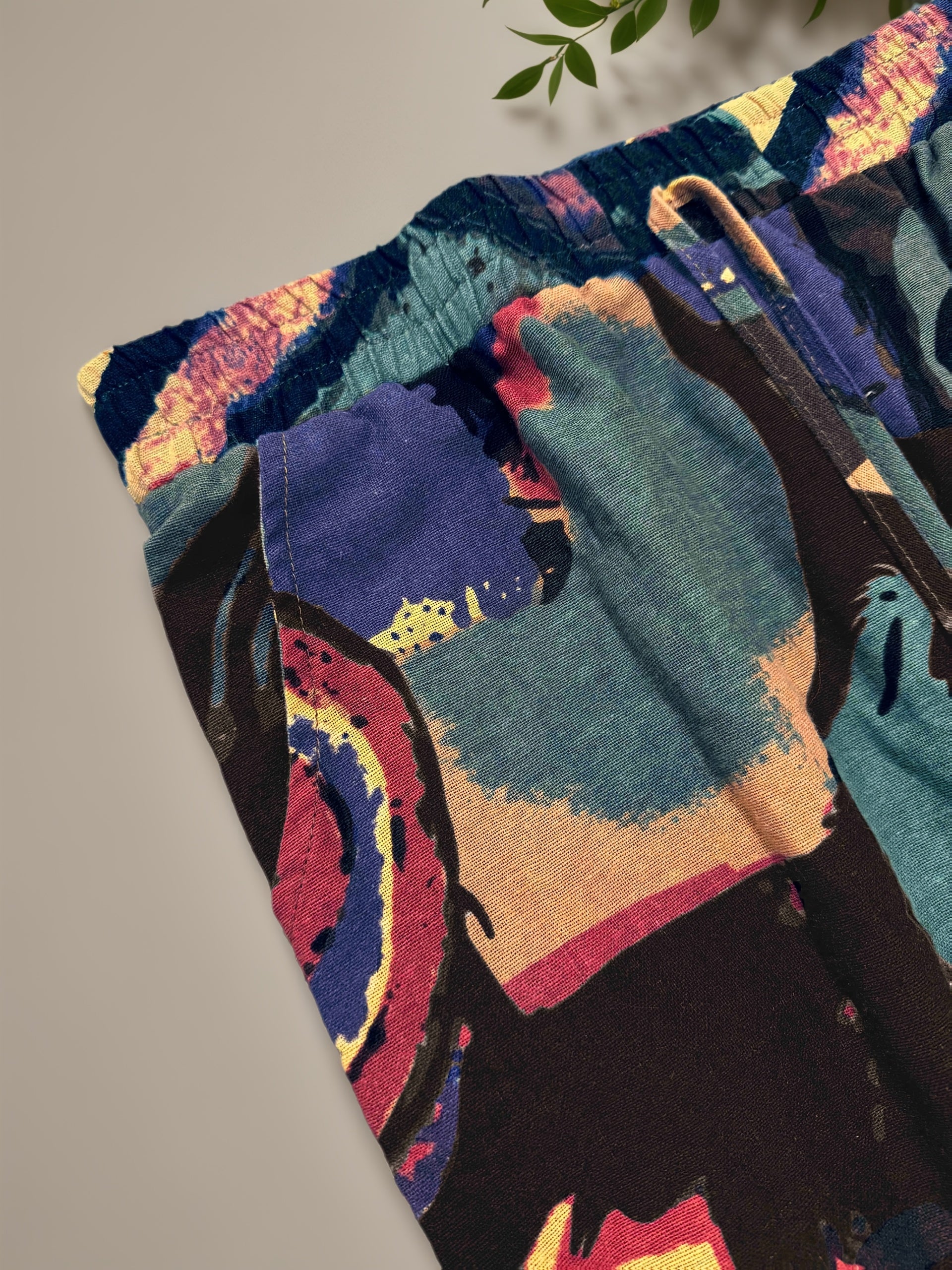 Calças largas elegantes retro para mulheres com estampado floral vibrante - Cintura elástica, bolsos, design de cintura alta para uso casual de primavera/outono, calças de cintura alta, moda sazonal, ajuste confortável