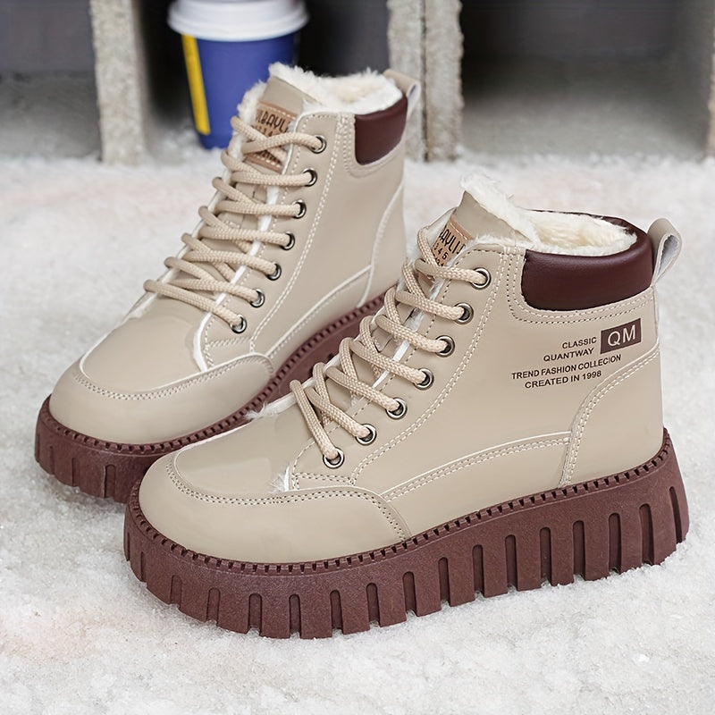 Botas de Cano Alto Femininas para Inverno com Forro Polar e Solado Grosso, Confortáveis e Casuais