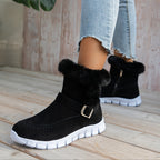 Botas de Inverno Femininas - Sola Espessa com Plataforma para Clima Frio, Sola em PU Antiderrapante, Fecho de Zíper, Interior Aveludado tipo Pelo Sintético - Sapatos Quentes para Looks Diários e Formais - Ylxhoa, Calçado Sazonal, Calçado Elegante, Construção Durável