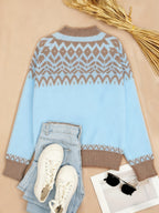 Blusa Feminina Elegante Casual Étnica/Geométrica - Blusa de Inverno Quente com Bloco de Cores e Gola Redonda, Lavável na Máquina, Confortável para Camadas de Outono/Inverno, Novidade 2024 (Poliéster) - Coleção Elegante para Vestidos e Blusas