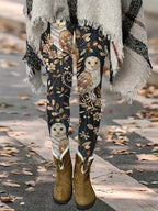 Meia-calça de Base com Estampa de Coruja e Folha - Meia Opaca com Padrão Animal, Lavável à Máquina, Uso Casual para Primavera, Verão e Outono, Ideal para Saias, Vestidos e Looks (Não)