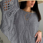 Plus Size Geometric Cutout 3/4 Sleeve Top - Sun Protection