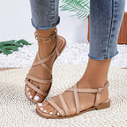 Tira Romana Branca - Tira de Tornozelo Ajustável e Fechamento com Cadarço, Parte Superior em PU e Sola de Borracha Antiderrapante - Mules Rasos para Todas as Estações, Casual, Escritório, Praia - Sapatos Brancos Versáteis (Lavagem à Mão)