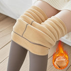 1 Par de Leggings Térmicas para Mulheres - Leggings Bege com Forro de Fleece para o Aquecimento de Inverno, Elásticas e Confortáveis, Cor Sólida, Apenas Lavar à Mão, Leggings de Inverno | Leggings Elásticas | Textura