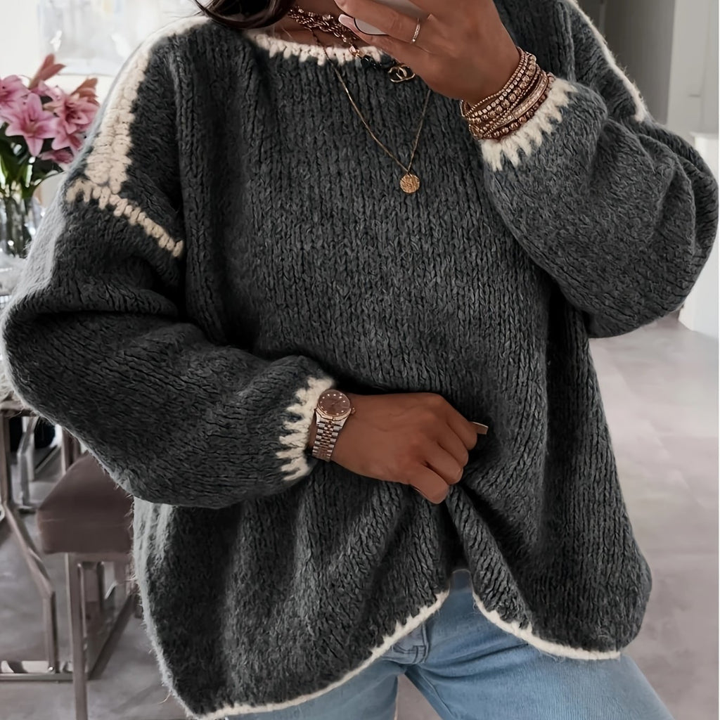 Chic Color Block Off-Shoulder Knit Sweater