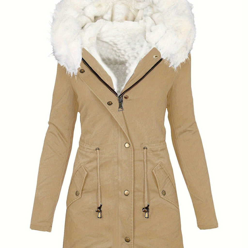 Elegant Women's Winter Coat with Faux Fur Hood