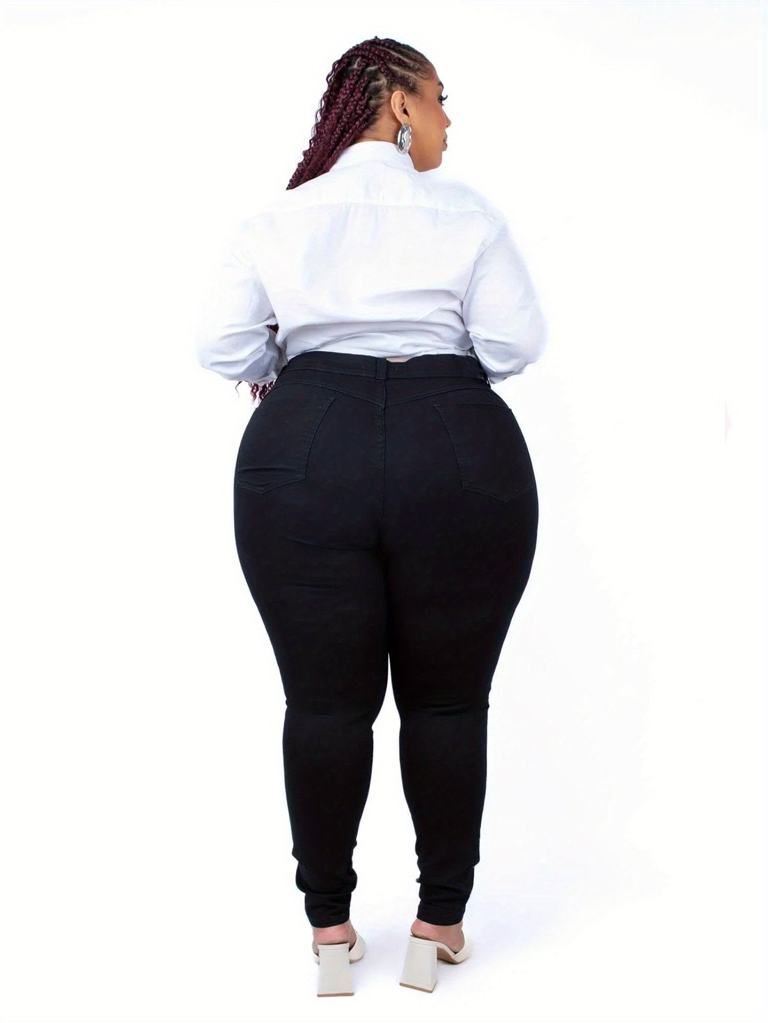 Calças Jeans Skinny de Cintura Alta para Mulheres Plus Size - Calças de Denim Elástico com Controle de Barriga e Perna Larga, Fechamento com Botão sem Cinto, Silhueta em H (Amigável para Curvas) - Lavável à Máquina para Uso Casual e Formal em Todas as Estações (Tamanho Máximo 5XL Disponível)