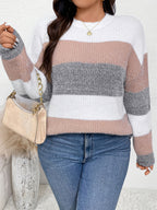 Tamanho Grande - Tamanho Grande, Suéter de Tamanho Grande para Mulheres - Bege/Elegante/Cinza/Branco/Preto/Castanho - Suéter de Manga Longa Não Elástico para Outono/Inverno - Escritório, Festa, Vestuário Diário - Tops Amigáveis para Corpos Curvos, Roupa de Inverno, Ajuste Relaxed, Material Aconchegante, Suéter de Malha Elegante, Amantes da Moda