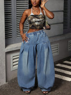 Jeans Elegantes e Largos para Mulher | Para Todas as Estações, Cor Lisa, Tecido Ligeiramente Elástico, Design Moderno e Elegante