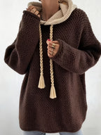 Blusa Feminina Elegante com Capuz - Suéter Semi-Transparente Macio e Detalhes de Franjas, Manga Longa Lavável na Máquina para Outono/Inverno, Casual ou Formal, Tecido Durável, Corte Relaxado