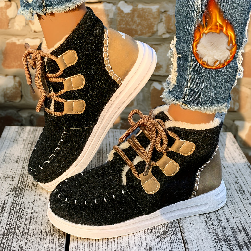 Botas de Inverno para Mulheres com Sola de Plataforma Grossa - Bege/ Botas de Cano Alto com Atacadores, Sola de EVA Antiderrapante para Clima Frio, Eventos Diários e Formais - Sapatos Quentes para as Estações de Outono e Inverno, Calçado de Estação, Design de Bico Redondo, Construção Durável, Mulheres Conscientes da Moda