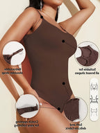 1peça Body Shaper Feminino Sem Costura com Tanga, Abertura na Barriga e Alças Ajustáveis - Suporte Médio, Peito e Cintura Sem Acolcho, Fato de Yoga Fitness em Amarelo Sólido, Estampa de Leopardo ou Preto Sem Costura
