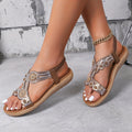 Sandálias rasas de mulher com strass, estilo boho com elástico, sapatos de praia casuais de verão com dedo aberto