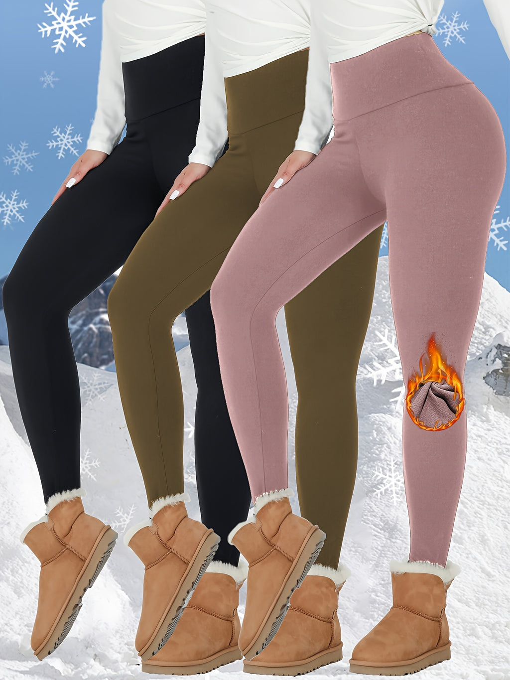 3 Pçs Das Mulheres Velo Térmico Forrado Leggings Esportivos De Cintura Alta, Treino Inverno Quente Calças Grossas Calças De Yoga Macias, Activewear Feminino