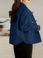 Jaqueta de Tweed Elegante com Botões de Pérola para Mulheres - Casaco com Gola e Entalhe, Bolso Estruturado, Blazer Solto para Uso em Todas as Estações, Casual a Profissional (Marrom/Bege/Preto) - Lavagem à Mão/Limpeza a Seco