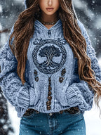 Camisola Elegante com Capuz | Árvore da Vida Bordada Suavemente à Mão, Camisola Casual, Presente Confortável para Todas as Estações