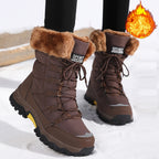 Botas de Inverno para Mulheres - Botas de Cano Médio com Forro de Lã Bege Claro, Acabamento de Pelúcia Faux Fur, Sola Grossa de TPR e Design de Atacadores para Esportes ao Ar Livre, Uso Casual - Presente Aconchegante para Mulheres, Botas de Inverno, Calçado para Atividades ao Ar Livre, Calçado de Inverno Elegante, Calçado de Inverno Durável