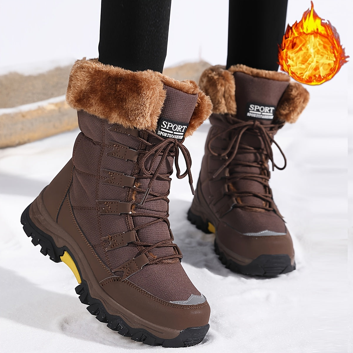 Botas de Inverno para Mulheres - Botas de Cano Médio com Forro de Lã Bege Claro, Acabamento de Pelúcia Faux Fur, Sola Grossa de TPR e Design de Atacadores para Esportes ao Ar Livre, Uso Casual - Presente Aconchegante para Mulheres, Botas de Inverno, Calçado para Atividades ao Ar Livre, Calçado de Inverno Elegante, Calçado de Inverno Durável