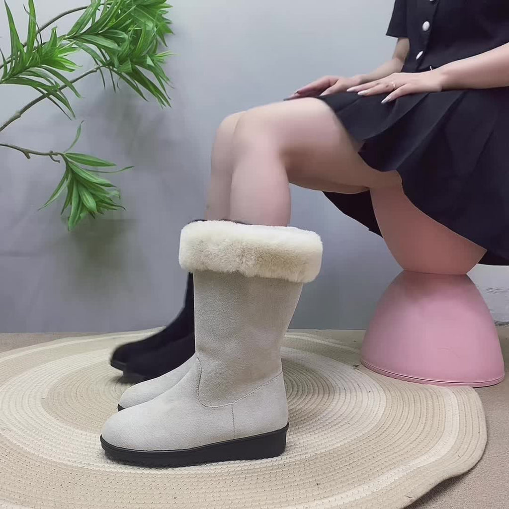 Botas de mulher casuais quentes de 2025, 3 cores disponíveis - Forro de pele sintética macia, parte superior de tecido e sola de cobertura sintética, design de biqueira redonda para conforto em todas as estações, calçado de todas as estações | Botas de biqueira redonda | Sola de cobertura sintética, botas de inverno