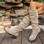 Botins de Salto Alto Grossos para Mulher - Botas de Inverno Slip-On com Sola Grossa em TPU, / Castanho Vermelho/ - Palmilha Acolchoada e Sola de Borracha Antiderrapante, Botas para Mulher, Botas de Outono para Mulher, Botas para Mulheres Plus Size, Roupa Casual, Escritório