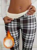 Calças Justas de Cintura Subida para Mulher - Tecido Opaco, Calças Laváveis à Máquina para Looks Diários e Formais - Calças Elegantes para Escritório, Festa, Casual - Essenciais de Roupa de Outono/Inverno, Leggings de Cintura Subida, Roupa Versátil, Padrão de Grelha, laváveis máquina, calças justas mulher, legging cintura subida, roupa outono inverno