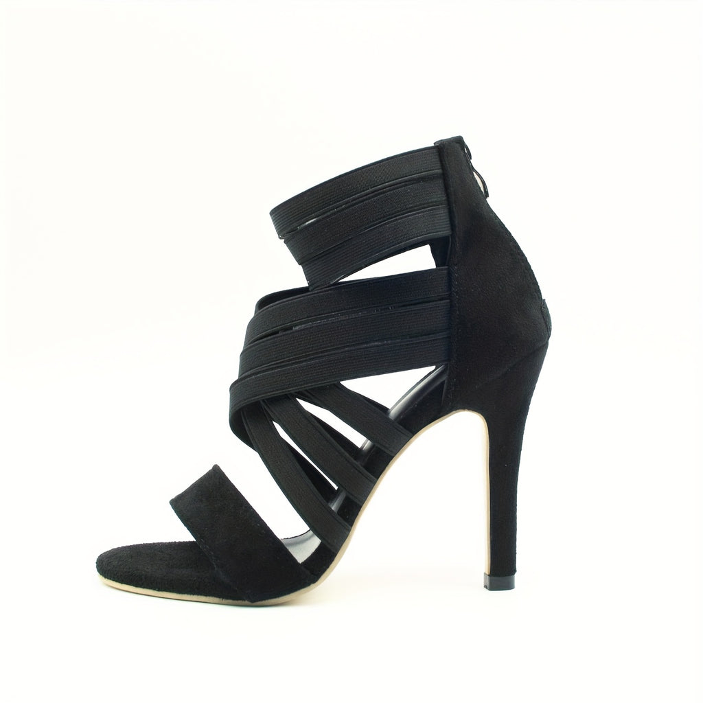 Sandálias de salto agulha para mulheres, bombas de vestido de moda com ponta aberta, saltos elegantes com fecho de correr na parte de trás