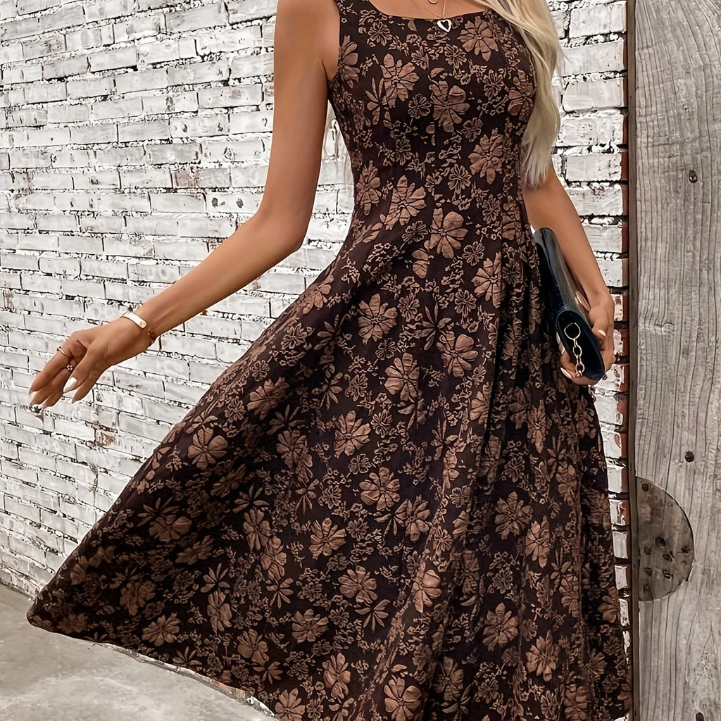 Elegant Sleeveless Floral Jacquard Maxi Dress